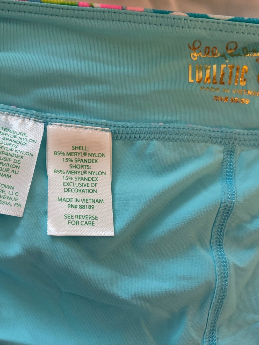 Lilly Pulitzer Aqua Skort or Swim Skirt / Skort with Pink Accent - Picture 2 of 4